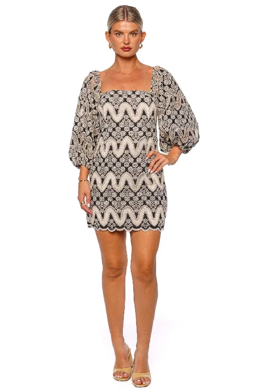Montauk Scallop Floral Eyelet Mini Dress Fashionable Denim Mini Dress