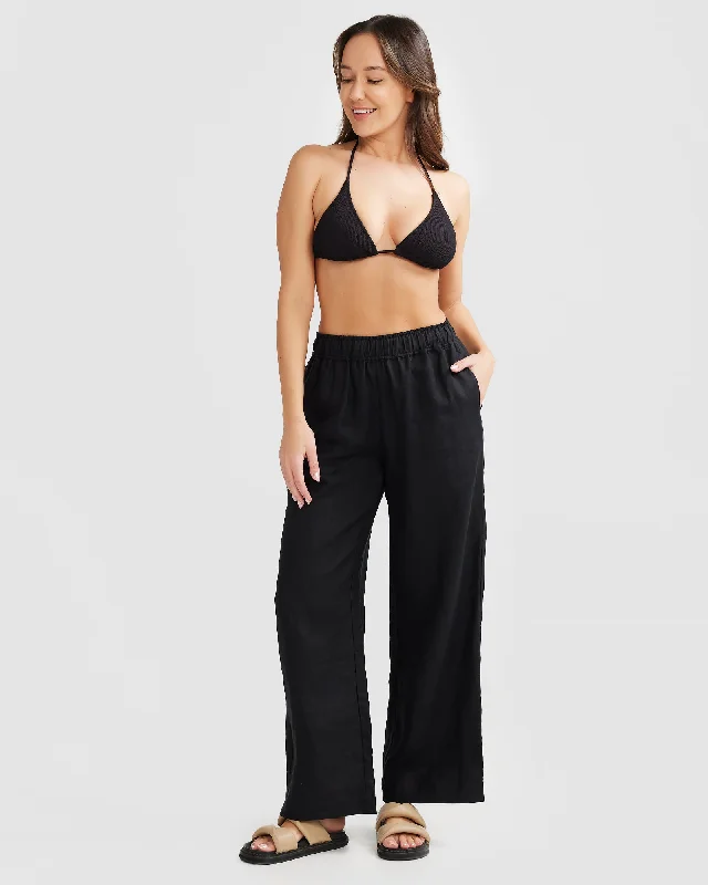 Black Linen Pants Modern Stretch Trousers