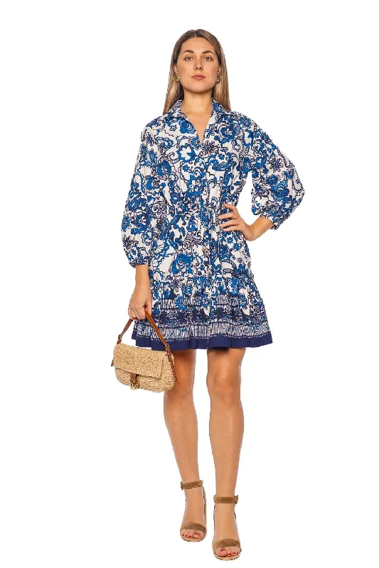 Robin Dentelle Blue Drawstring Mini Dress Classic Solid Mini Dress