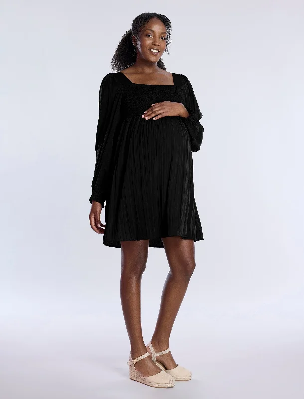 Long Sleeve Smocked Babydoll Dress Tunics Sophisticated sleek