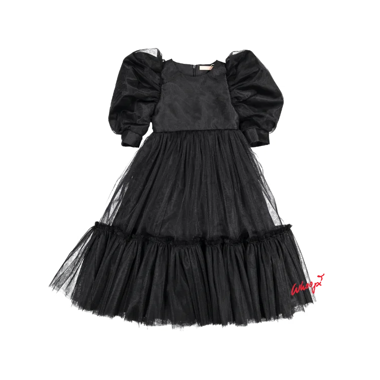 AW23-55/black-JACKIE DRESS(LONG)-Black Tulle Tunics Fleece cozy