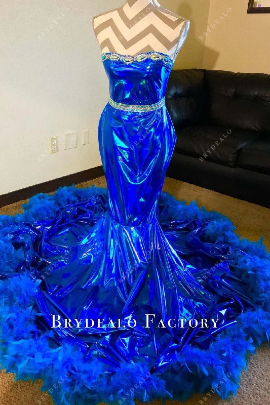 Royal Blue Strapless Feathered Mermaid Prom Dress Tunics Chinos classic