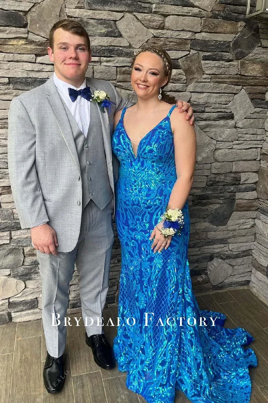 Prom Dress | Blue Embroidery Sequined Mermaid Formal Gown sweetheart Neckline Romantic