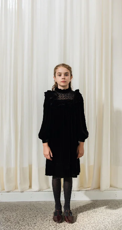 AW1150-Vintage Lace Velvet Dress-Black Pencil Office Professional