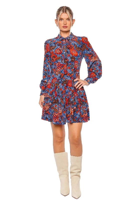 Aliya Printed Silk Long Sleeve Mini Dress Classic Striped Mini Dress