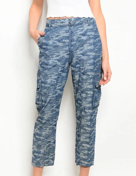 High waist denim chambray denim jogger pants Comfortable Pleated Pants