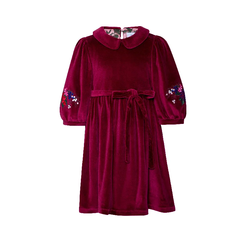 VELVET DRESS EMBROIDERED-Primula Pink Tunics Running lightweight