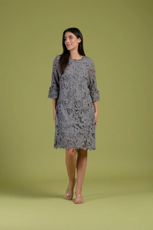 Myra Mesh Pearl Oak Dress - Grey Casual Short Summer