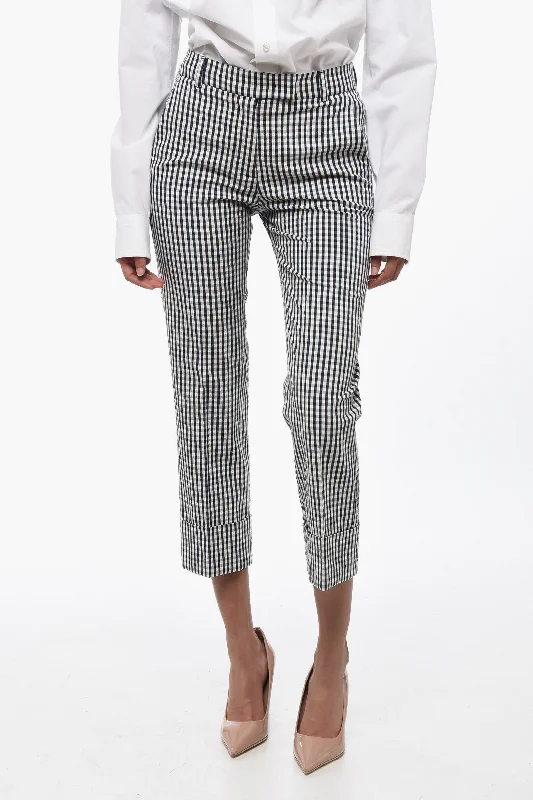 QL2 Gingham Patterned Chinos Pants with Cuff 38 Italian size Chic Wool Trousers