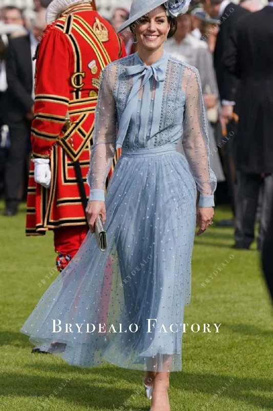 Kate Middleton Blue Dot Long Sleeve Royal Ascot 2019 Dress Tunics Top rated