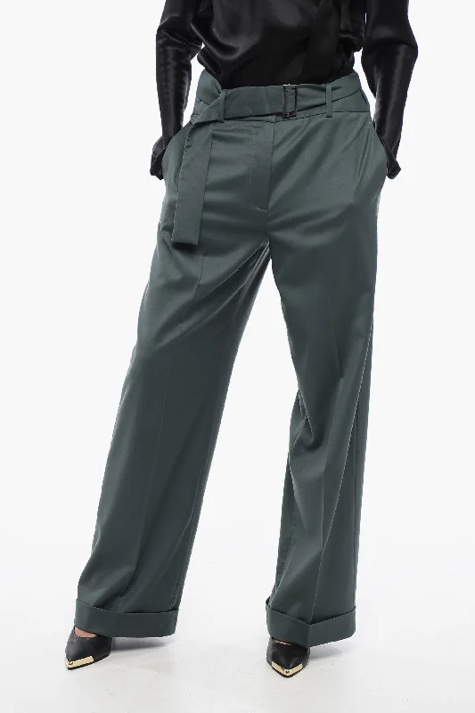 Fabiana Filippi Belt Detailed Wide-Leg Pants with Cuffed Hem 42 Italian size Comfy Athletic Pants