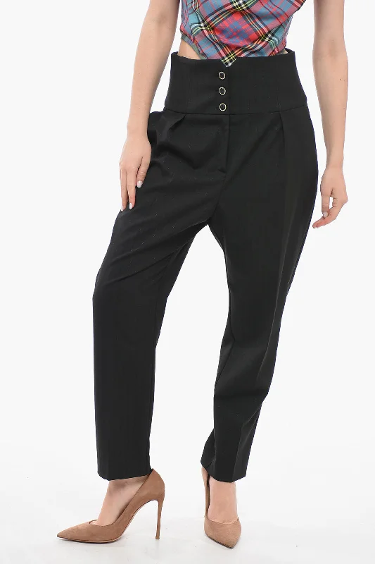 Pinko Lurex Pinstriped Pants with Tapered Fit 42 Italian size Trendy Printed Leggings