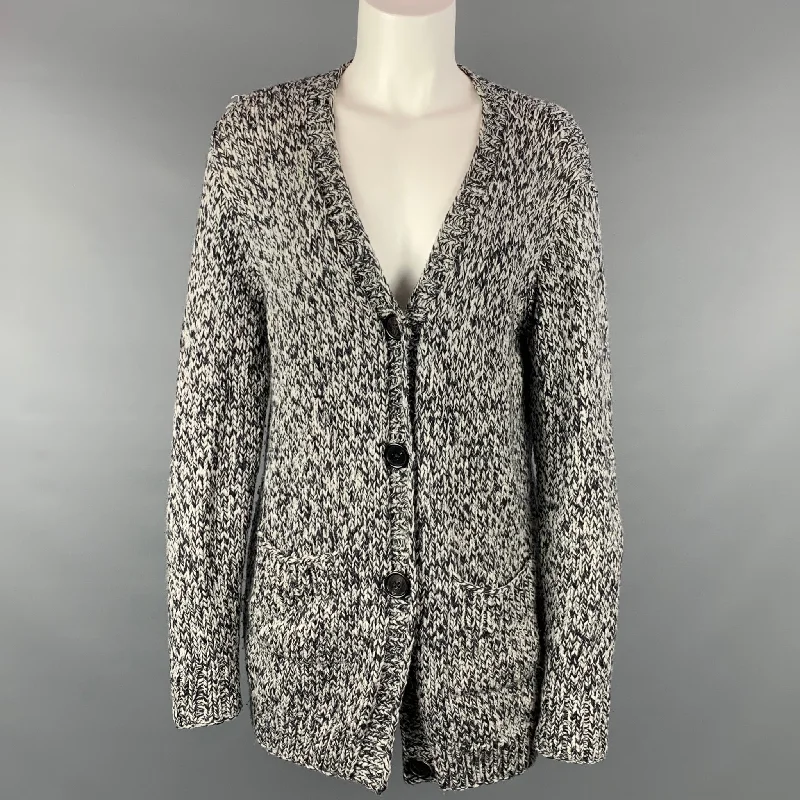 L'AGENCE Size M Navy & Grey Knitted Merino Wool Oversized Cardigan Neon metallic Matte L'AGENCE Size M Navy & Grey Knitted Merino Wool Oversized Cardigan Neon metallic Matte