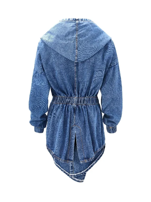 Acid Wash Denim Shirt Jacket Welt Pockets Slit Pockets Flap Pockets