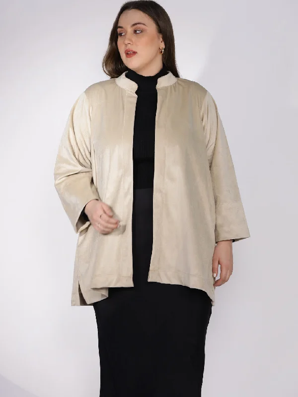 Beige Suede Short Jacket Jacket Blazer Coat