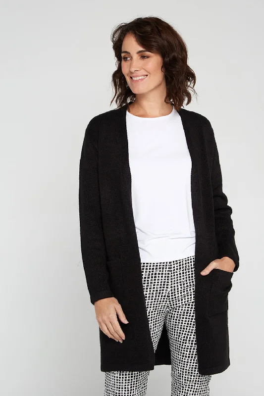 Salima Knit Cardigan - Black Wool Fabric Cashmere Fabric Tweed Fabric