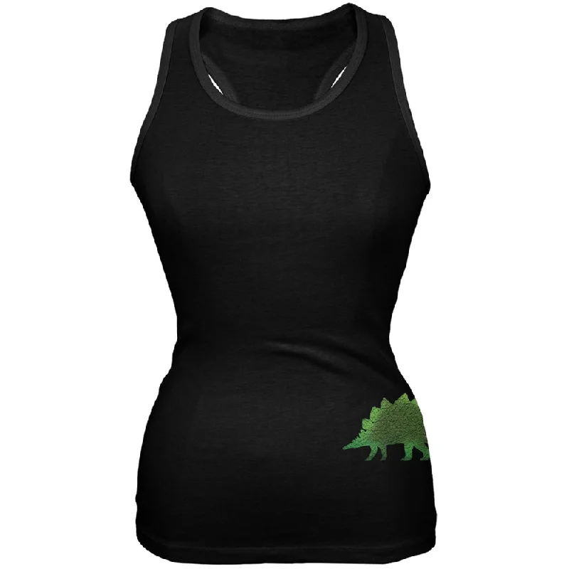 Stegosaurus Dinosaur Distressed Black Juniors Soft Tank Top fitness tank top
