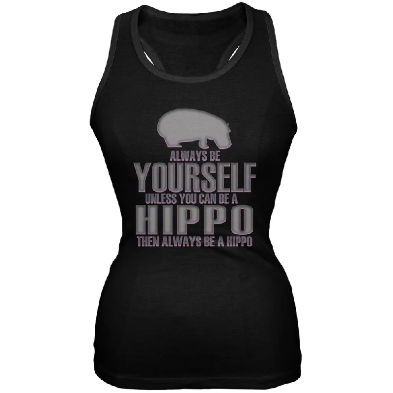 Always Be Yourself Hippo Black Juniors Soft Tank Top one shoulder tank
