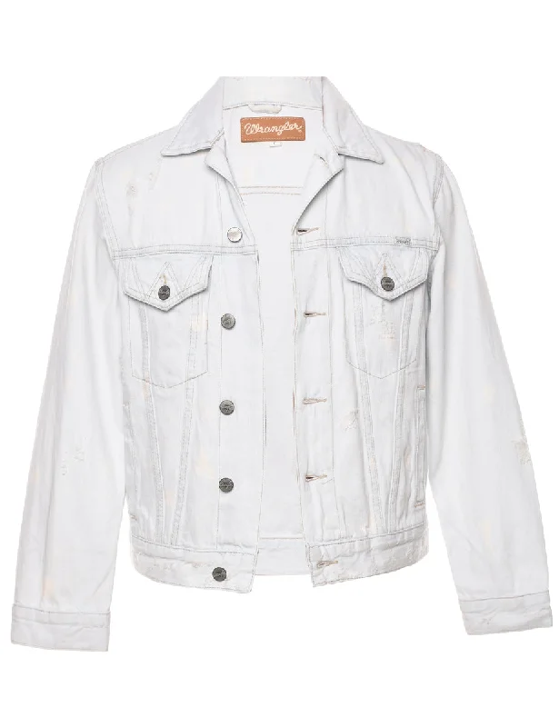 Wrangler Distressed Denim Jacket - XS Nylon Jacket Polyester Jacket Spandex Jacket