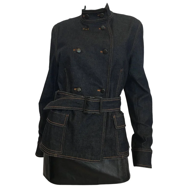 Yves Saint Laurent 1990's Denim Jacket Plaid Jacket Tartan Jacket Houndstooth Jacket