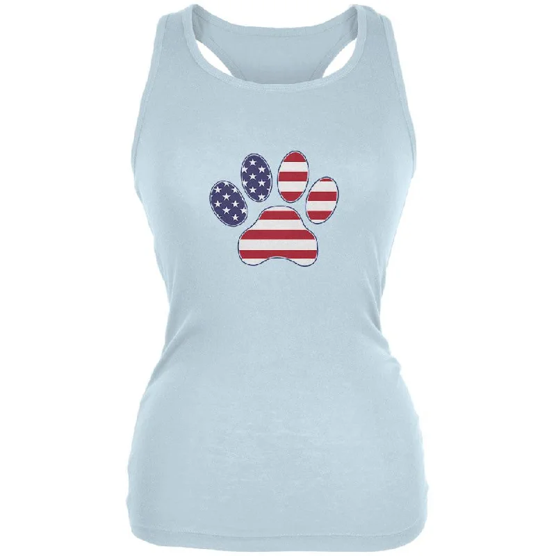 4th of July Patriotic Dog Paw Pale Blue Juniors Soft Tank Top flowy tank top