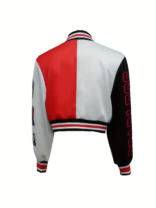 Black and White Varsity Jacket Front Pockets Side Pockets Patch Pockets