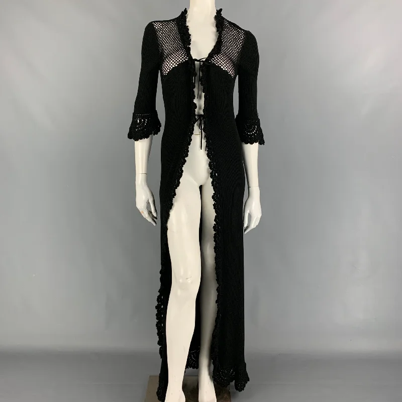 CHANEL 2003 Size 10 Black Knitted Cotton Long Cardigan Lightweight Heavyweight Midweight CHANEL 2003 Size 10 Black Knitted Cotton Long Cardigan Lightweight Heavyweight Midweight