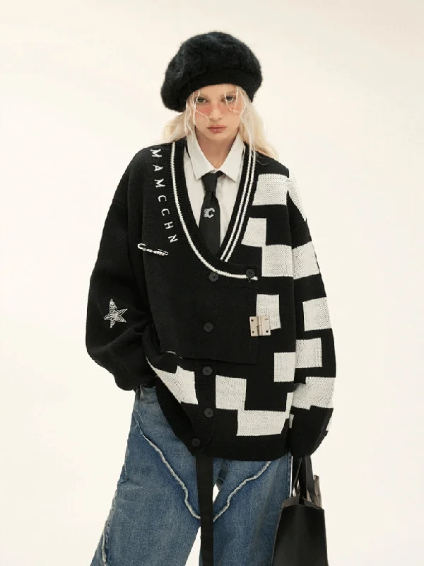 Original Design Garbled Sweater Cardigan Top Mesh Fabric Canvas Fabric Denim Fabric