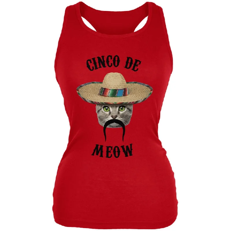 Funny Cat Cinco de Mayo Meow Red Juniors Soft Tank Top lightweight tank top