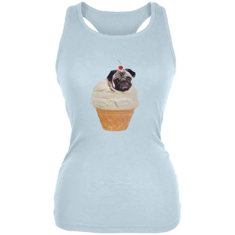 Ice Cream Cone Pug Pale Blue Juniors Soft Tank Top fashionable tank top