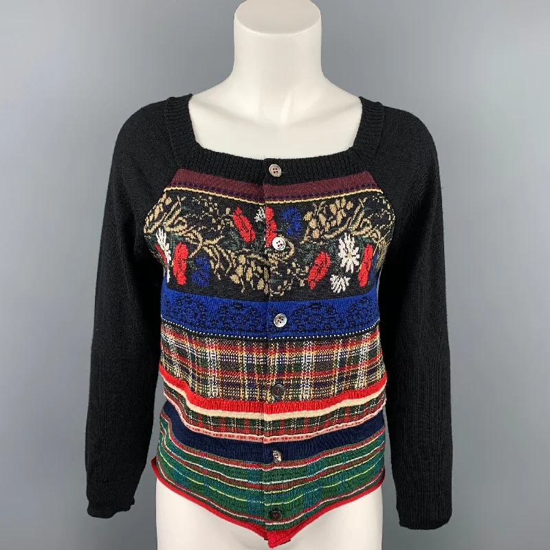 COMME des GARCONS TRICOT Size S Multi-Color Print Cotton Blend Cardigan Tailored Straight A-Line COMME des GARCONS TRICOT Size S Multi-Color Print Cotton Blend Cardigan Tailored Straight A-Line