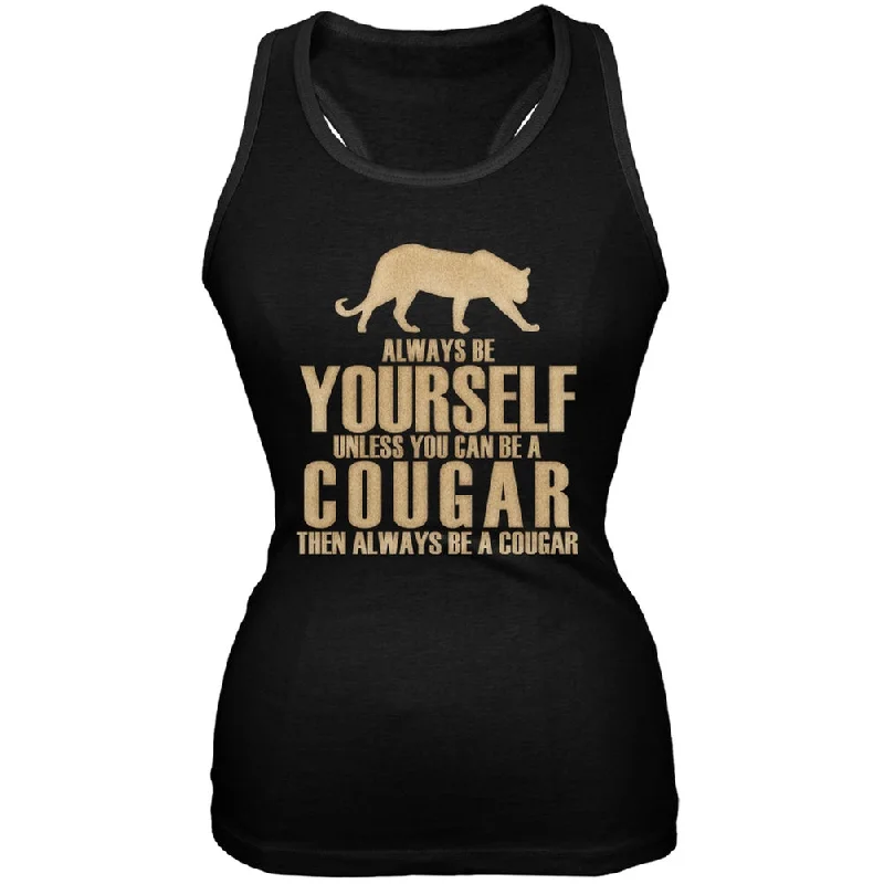 Always Be Yourself Cougar Black Juniors Soft Tank Top high neck tank