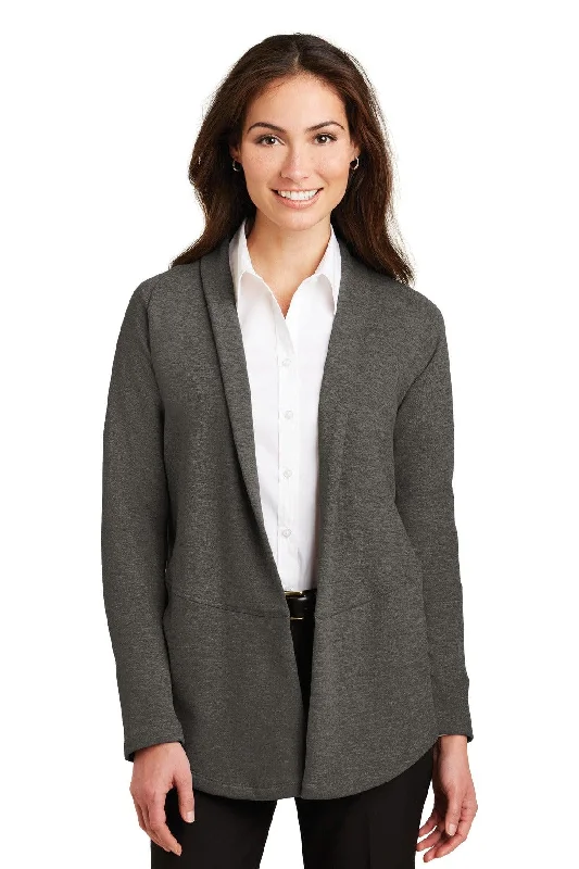 Port Authority Ladies Interlock Cardigan. L807 Front Pockets Side Pockets Patch Pockets