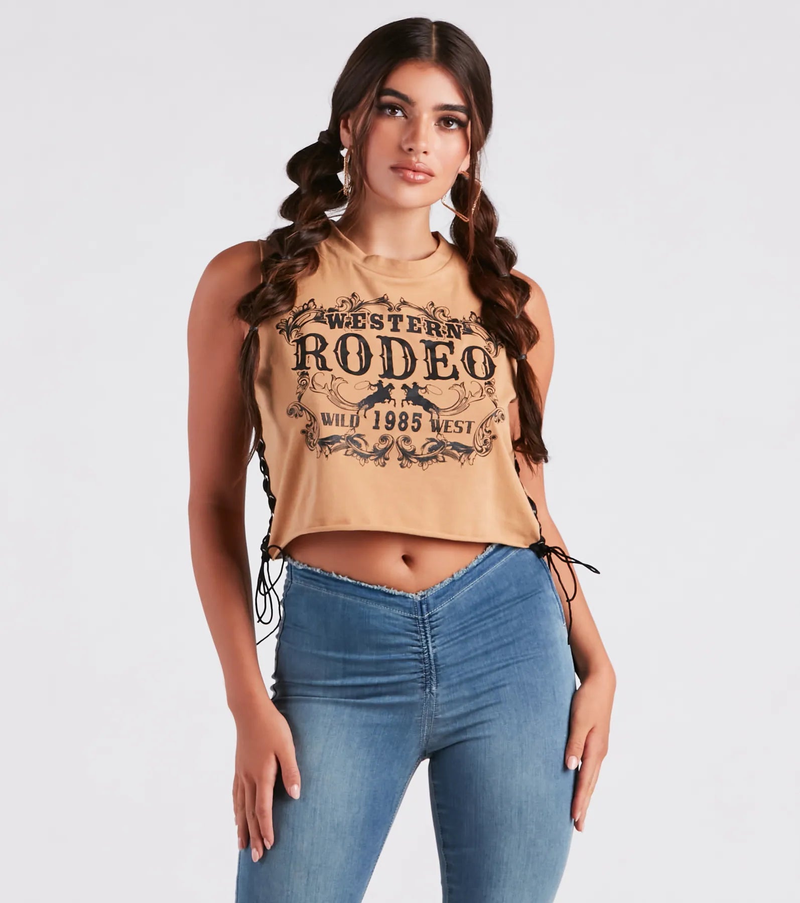 Hit The Rodeo Lace-Up Graphic Tank Top sexy tank top