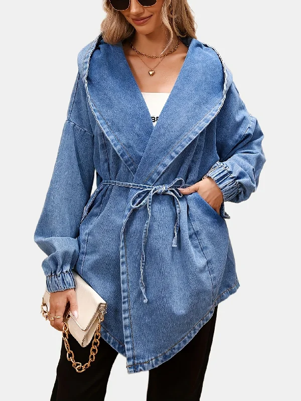 Acid Wash Denim Jacket Zippered Front Buttoned Front Snap Front