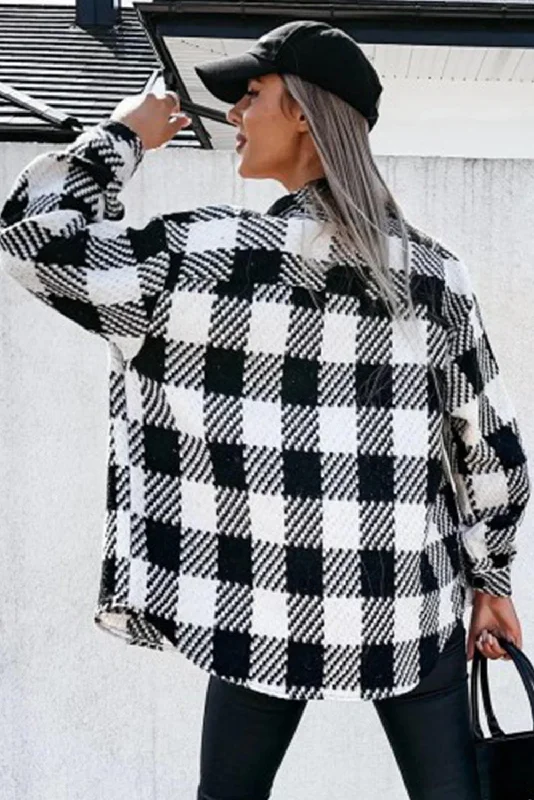 Black and White Buffalo Check Jacket Belted Jacket Elasticated Jacket Padded Jacket