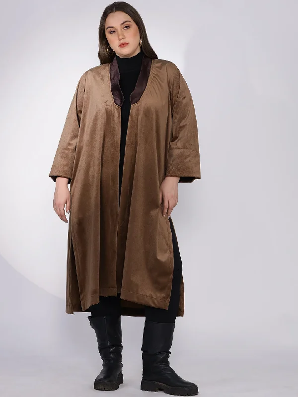 Tan Suede Shawl Collar Jacket Cotton Fabric Linen Fabric Terry Fabric
