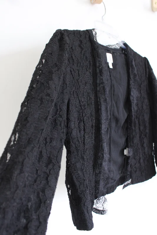 Lauren Conrad Black Lace Cardigan | 16 Print Jacquard Patchwork