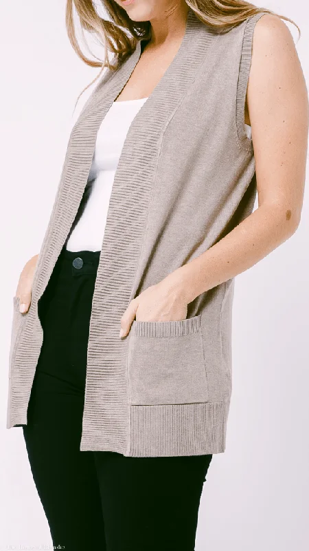 Claire Sleeveless Open Front Cardigan (3 COLORWAYS) Tailored Straight A-Line
