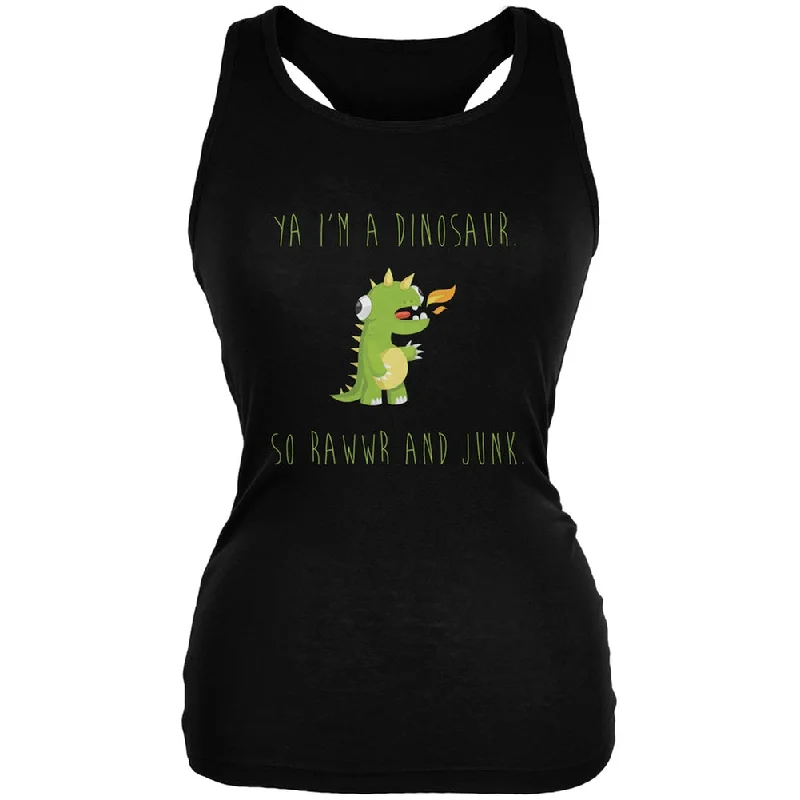 Ya I'm a Dinosaur - Goofy Black Juniors Soft Tank Top low neck tank