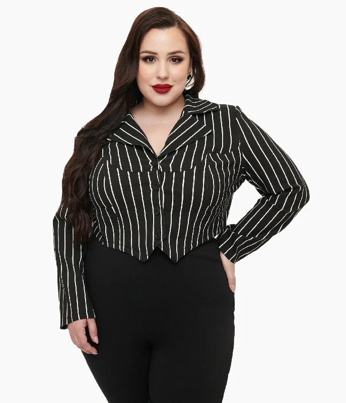 Tim Burton’s The Nightmare Before Christmas by Unique Vintage Plus Size Black & White Stripe Jack Skellington Western Jacket Striped Jacket Polka Dot Jacket Floral Jacket