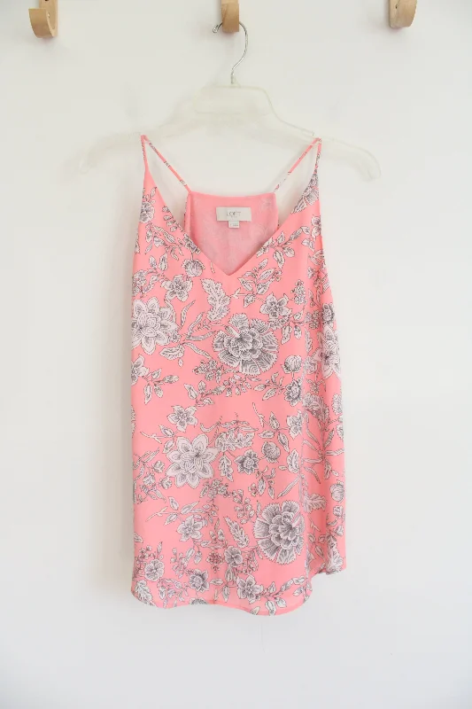 LOFT Pink Black & White Floral Flowy Tank | S playful tank top