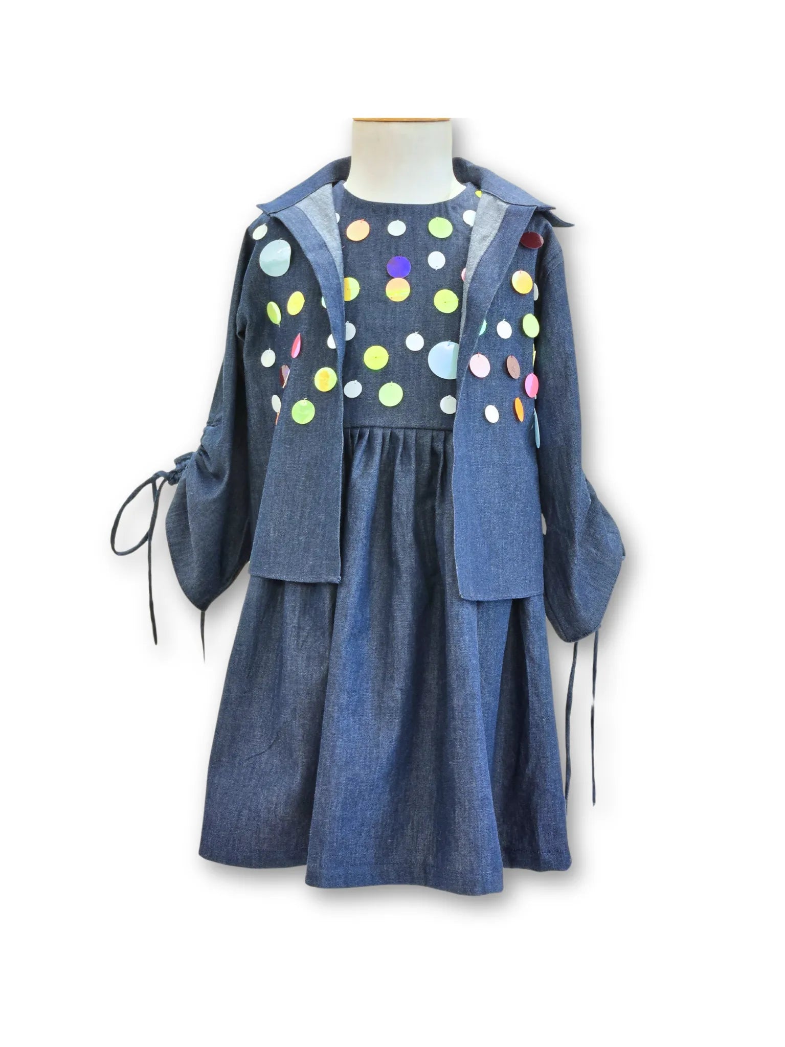 Sequence Embroidered Dark Denim Dress with Jacket Corduroy Jacket Velvet Jacket Brocade Jacket