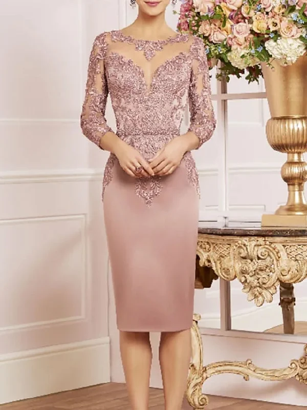 Getadme With Jacket Plus Size Mother Of The Bride Dresses Sheath Sheer Neck Appliqued Short Groom Mother Dresses Robe Mere De Mariee Jersey Jacket Tulle Jacket Batik Jacket