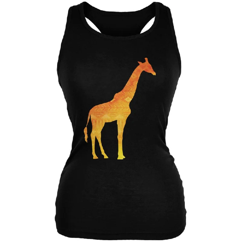 African Spirit Animal Giraffe Black Juniors Soft Tank Top casual tank top