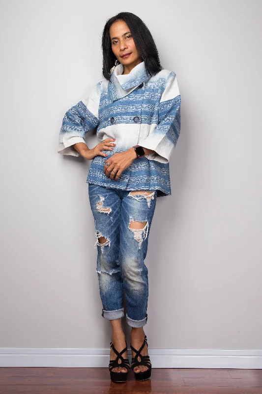 Indigo Hemp jacket | Hand drawn batik jacket | Hill tribe fabric tunic top Chenille Jacket Brocade Jacket Lace Jacket