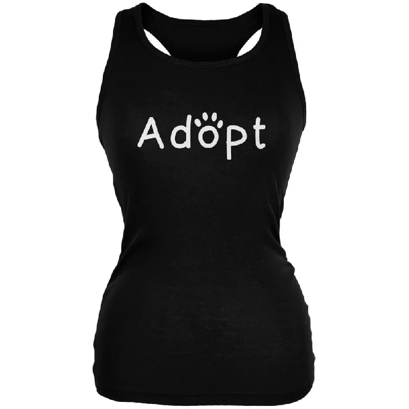 Adopt Cat Dog Paw Black Juniors Soft Tank Top athletic tank top