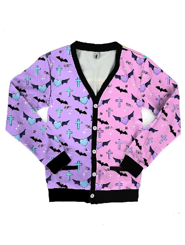 Split Bat Heart Pattern Cardigan Sweatshirt Seamless Knitted Crochet
