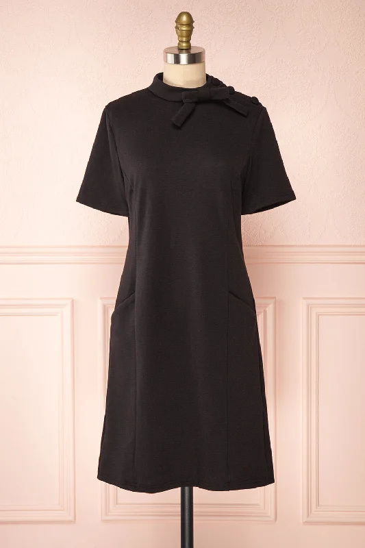 Delinela | Short Black Dress with Bow