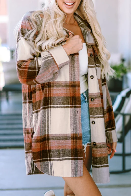 Brown, Cream and Gray Plaid Shirt Jacket Wool Jacket Cashmere Jacket Tweed Jacket
